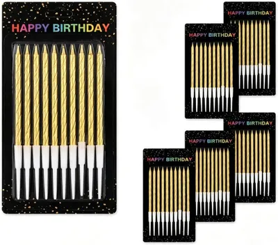 Immagine prodotto di 60 candeline per torte di compleanno, a spirale dorata, lunghe candeline per torte con supporto, candeline metalliche, decorazioni, candeline senza fumo