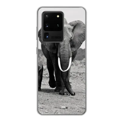 Produktbild von MuchoWow® Handyhülle Schutzhülle Hülle für Samsung Galaxy S20 Ultra Elefant - Kind - Schwarz - Weiß Silikon Softcase Handy Hülle - Karteninhaber