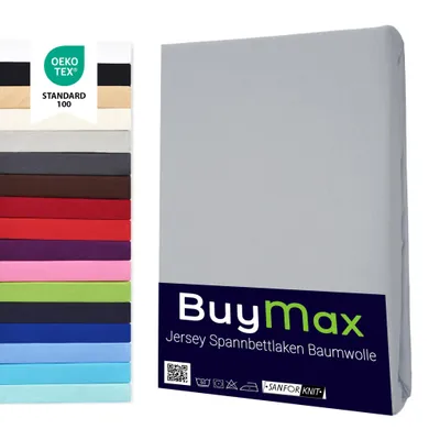 Produktbild von Buymax Topper Spannbettlaken Jersey Spannbetttuch 100% Baumwolle Bettlaken bis 12 cm Matratzenhöhe, 120x200 cm, Silber