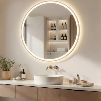 Obrázok produktu pre Kúpeľňové zrkadlo ARTFORMA LED, okrúhle, 80 cm, zlaté, s dotykovým ovládaním a ochranou proti zahmlievaniu