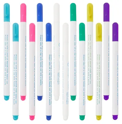 Stoffmarker-Set, 14 Stück, 7 Farben, wasserlöslich, 0,5 mm Spitze, für Nähen