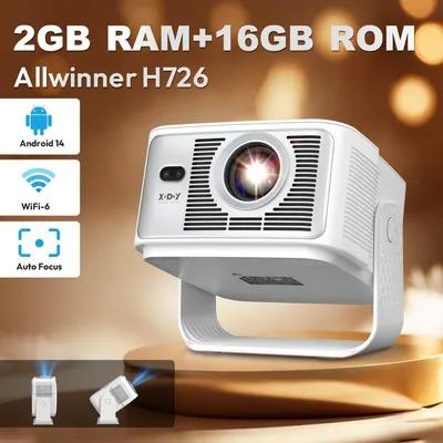 Zdjęcie produktu dla Projektor LED do kina domowego, rozdzielczość 1080P, obsługa 8K i 4K, Wi-Fi 6, Bluetooth, Android 14, 12000 lumenów, możliwość wyświetlania obrazu o przekątnej do 200 cali, automatyczne ustawianie ostrości, korekcja zniekształceń trapezowych, idealny do użytku w ogrodzie