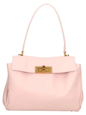 Produktbild von Lux Dames Handtasche, echtes Leder, mit goldfarbener Verschlussleiste, hergestellt in Italien