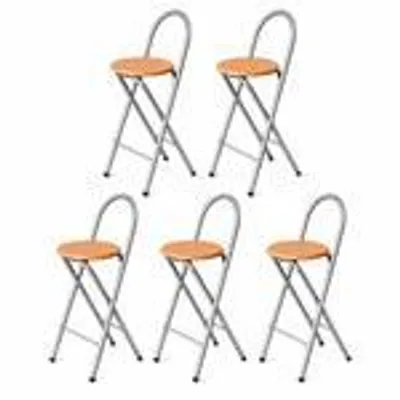 Produktbild von KMH® Barhocker Bill 5er-Set klappbar mit Lehne & Fußstütze – Silber/Buche