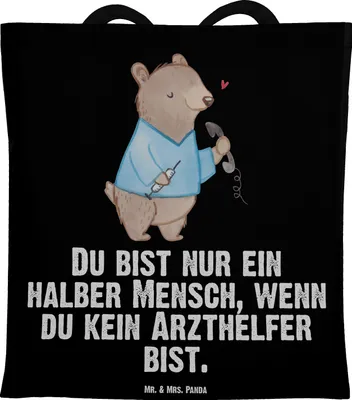 Produktbild von Mr. & Mrs. Panda canvas tasche Arzthelfer Herz - Schwarz - Geschenk, Lustig, Beruf, studententasche, Spruch, Krankenhaus, Krankgeschrieben, Ausbildung, Arztpraxis, MFA