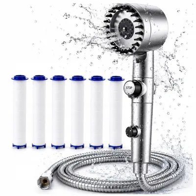 Produktbild von Duschkopf Hochdruck 3 Modi Filter Start Stop mit Schlauch 6 Filter SPA