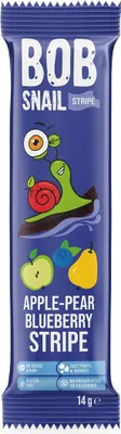 Obrázok produktu pre PRUHOVÁ SNACK JABLKO - HRUŠKA - ČUČORIEK BEZ PRIDANÉHO CUKRU, BEZLEPKU 14 g - BOB SLIMÁK