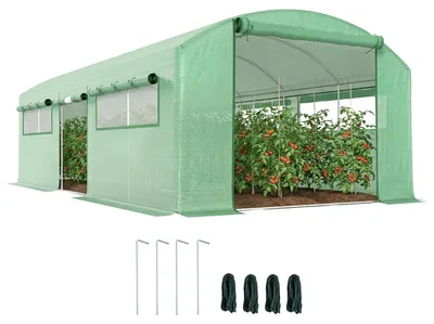 Immagine prodotto di Outsunny Serra a Tunnel con 3 Porte Avvolgibili e 6 Finestrelle, in Acciaio Zincato e PE, 6x3x2 m, Verde