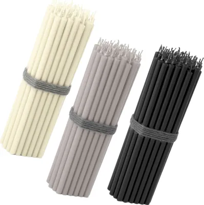 Produktbild von 150x Stabkerzen 16cm – Creme Grau Schwarz – dünn, tropffrei & rußfrei