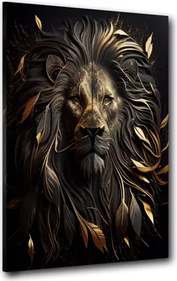 Produktbild von Löwe Gold Tier Abstrakt Leinwandbild Wandbild Kunst Deko XL: 90x120x2cm