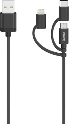 Produktbild von Hama Micro-USB-Kabel 3in1, USB-C-Lightning-Adapter, 0,75 m