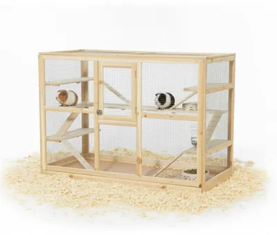 Produktbild von Mucola Nagerkäfig Freilaufgehege Holz Gehege Villa Hamsterkäfig Mäusekäfig Kleintierkäfig Käfig Rattenkäfig Kleintierstall
