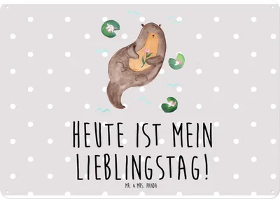 Produktbild von Mr. & Mrs. Panda Wandbild Otter Seerose DIN A4 - Grau Pastell - Geschenk, Türschild, Wasser, Schild, wandtafel, Lieblingstag, Seeotter, tafel, Fluss, Blechtafel