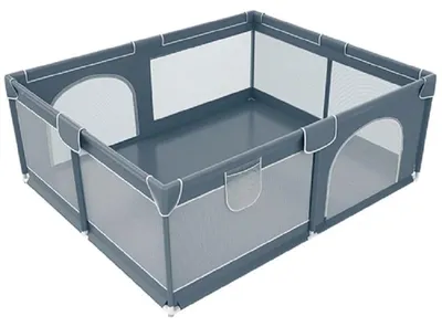 Produktbild von Baby-Laufgitter - Spielgitter - 150 x 180 cm - Doppeltüren - Sicherheitsgitter - Stoff - Bällebad - Grau