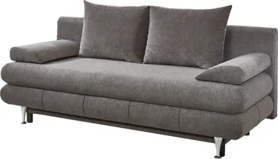 A taupe sofa bed is shown against a white background.