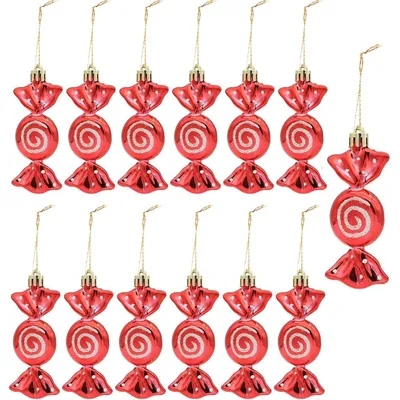 Productafbeelding van Kerstboomornamenten, snoepjes, hangers, 12 stuks, rood, 9 cm