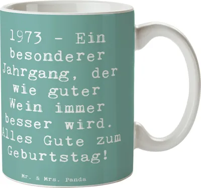 Produktbild von Mr. & Mrs. Panda Kaffeetasse Spruch 1973 Geburtstag - Meeresbrise - Geschenk, Erinnerungen, Kaffeebecher, Trinkbecher, Happy Birthday, Henkelpott, Alter, Teetasse, Pott