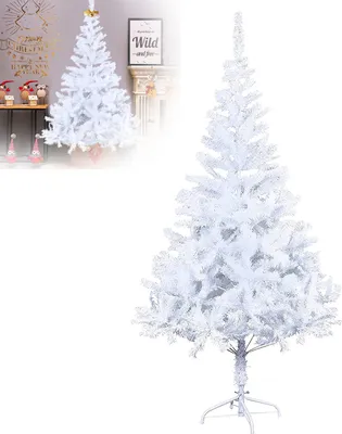 Obrázok produktu pre XMTECH umelý vianočný stromček 210 cm - dekorácia zo smrekového dreva, vrátane kovového stojana na vianočný stromček, vianočná dekorácia biela