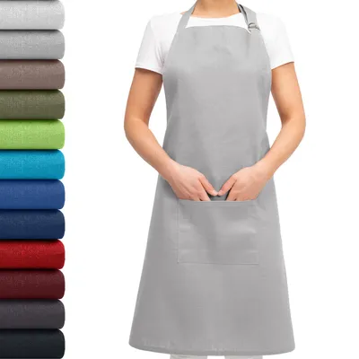 Produktbild von EllaTex Schürze Kochschürze Latzschürze 100% Baumwolle Unisex verstellbar mit Tasche Grillschürze Küche Gastronomie, Farbe: Silber