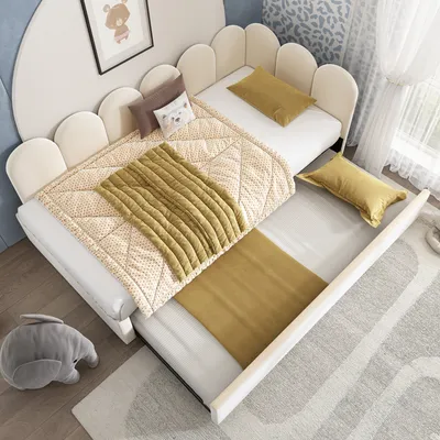 Produktbild von STILVORA Polsterbett Daybett 90x200cm,Tagesbett Schlafsofa mit Ausziehbett 90x190cm, Kinderbett mit Lattenrost, Samt,Beige, ohne Matratze