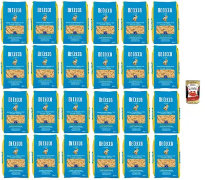 Produktbild von De Cecco Mezze Penne Rigate Nr. 141, Pasta 24 x 500 g, bronzegesponnen & langsam trocknend, hochwertiges Hartweizengrieß, 12 min kochen (al dente 10) Ideal für Saucen & Gratins + Italian Gourmet Polpa