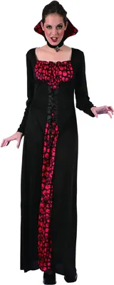 Produktbild von Langes Vampirkleid mit Totenkopfmuster für Damen schwarz-rot M / L