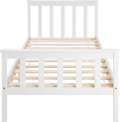 Produktbild von Flieks Holzbett Einzelbett mit Lattenrost und Kopfteil, Massivholz Kiefer Kinderbett Jugendbett 90x200cm