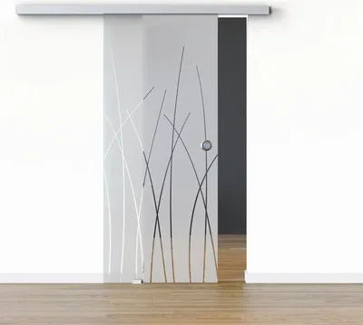 Produktbild von Pertura Glasschiebetür Komplettset Glera Reeds 02 1025x2175 mm Links inkl. Beschlag Selir Aluminium natur,Griffmuschel