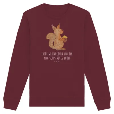 Produktbild von Mr. & Mrs. Panda Bio Pullover Eichhörnchen Weihnachten Größe M - Burgundy - Geschenk, Sweatshirt, Frohes Neues Jahr, Guten Rutsch, Baumwoll, Weihnachtsgruß, Sweater
