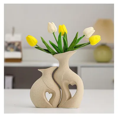 Immagine prodotto di Set di 2 vasi in Vetroceramica, colore avorio, ideali per fiori secchi