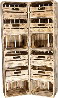 Produktbild von 2x GEFLAMMTE, schmale HOLZKISTEN / 2 SCHUBLADEN / 74,5x40x31cm / NEU / DIY Schreibtisch, Beistellmöbel