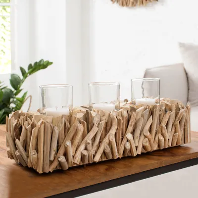 Produktbild von riess-ambiente Elegantes Windlicht FOSSIL 50cm Treibholz Kerzenhalter für 3 Kerzen Kerzenlicht Kerzenständer