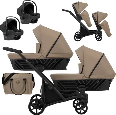 Produktbild von Kinderwagen IVENTO DUO 3 in 1 Komplettset Zwillingskinderwagen Geschwisterwagen Zwillingsbuggy Doppelkinderwagen (Caramel, Rahmenfarbe: schwarz)