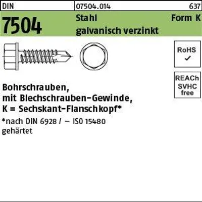 Produktbild von Reyher  7504K Bohrschrauben 6,3x16 verzinkt Sechskantkopf (500 Stück)