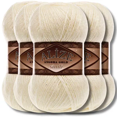 Produktbild von Alize 5x 100g Angora Gold Simli Wolle mit Glitzer, Uni, Häkeln, Stricken (Candle Light | 67)