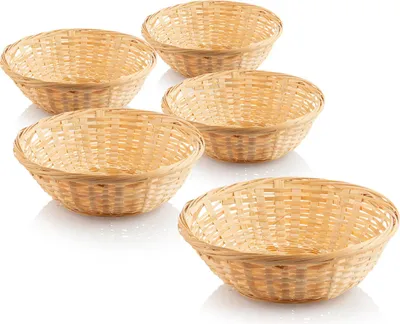 Produktbild von com-four® 5x Bastkorb in natürlicher Farbe zur Dekoration - Osterdeko - Osternest - Körbchen für Ostereier, Brötchen und Snacks