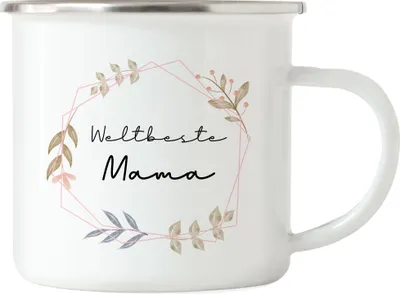 Produktbild von Weltbeste Mama Emaille Tasse Liebe Blumenmotiv Geschenkidee Muttertag Geburtstag