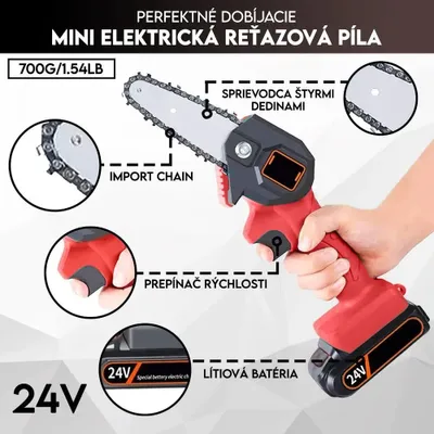 Obrázok produktu pre Akumulátorová elektrická ručná reťazová píla, Reťazové píly, Elektrické reťazové píly (0,7kg, 33cm, 24V) - BRENCHIE