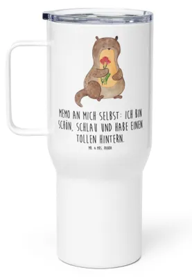 Produktbild von Mr. & Mrs. Panda Kaffee-to-go-Becher Otter Blumenstrauß - Weiß - Geschenk, thermosbecher, Positiv, getränkebecher, Thermos-Becher, Selbstliebe, Thermobecher, Teetasse