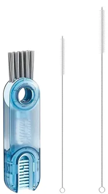 3-in-1-Reinigungsbürste mit 2 Strohhalmbürsten, blau, Kunststoff