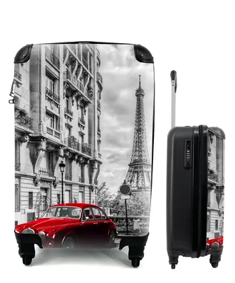 Produktbild von MuchoWow® Koffer Handgepäck Trolley Rollkoffer Kleine Reisekoffer mit 4 Rollen - Eiffelturm - Paris - Schwarz - Cabin Size < 55x40x23 cm & 55x40x20 cm - Fotokoffer - Kabinenkoffer - Boardgepäck - Reise-Box - Reisekoffer - Reisegepäck - Koffer mit Bild - Trolley für Kinder