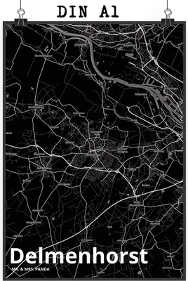 Produktbild von Mr. & Mrs. Panda Bild Delmenhorst DIN A1 - Geschenk, wanddruck, Stadt Dorf Karte Landkarte Map Stadtplan, Kunstdruck, drucke, Wanddekoration, Plakat