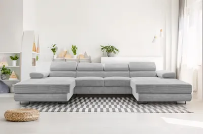 Produktbild von AX LIVING Hellgrau Sofa U Form mit Schlaffunktion – Arborio U 352 cm