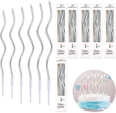 Image de 36 bougies d'anniversaire courbées, en spirale, avec support, pour gâteaux et décorations d'anniversaire
