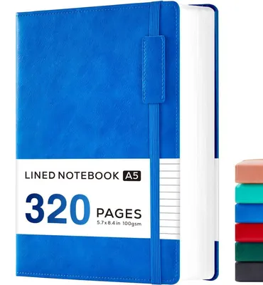Image de Cahier A5, couverture rigide, ligné, 320 pages, 100 g/m², bleu, format 14 x 21 cm
