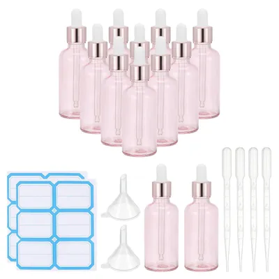 Immagine prodotto di Set di 12 flaconi di vetro con contagocce, capacità 50 ml, color rosa trasparente