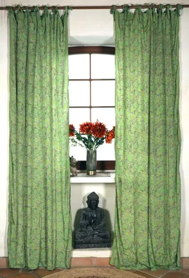 Produktbild von Seidige Boho Vorhänge, 1 Paar Bohemia Gardine aus Sareestoff, Unikat 290 cm - Grün, Polyester, Dekovorhänge
