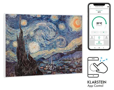 Obrázok produktu pre Klarstein Infračervený ohrievač s termostatom, 500 W elektrický ohrievač, inteligentný domáci infračervený ohrievač pre montáž na stenu s obrazovou potlačou, IR s ovládaním cez aplikácie IoT/WiFi, plochý ohrievač do vlhkých miestnosti, bez tvorby CO2