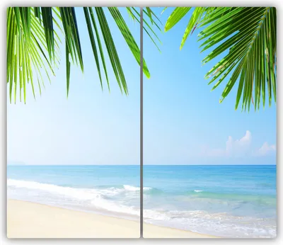 Produktbild von Tulup Glas-Herdabdeckplatte - 2x30x52cm - Glaskeramikkochfeld-Abdeckung Spritzschutz Zweiteilig Tropischer Strand