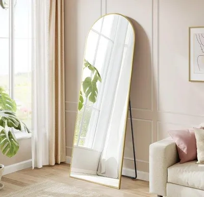 Zdjęcie produktu dla Lustro aluminiowe 160 x 50 cm o zakrzywionym kształcie, szkło hartowane, kolor jasnozłoty